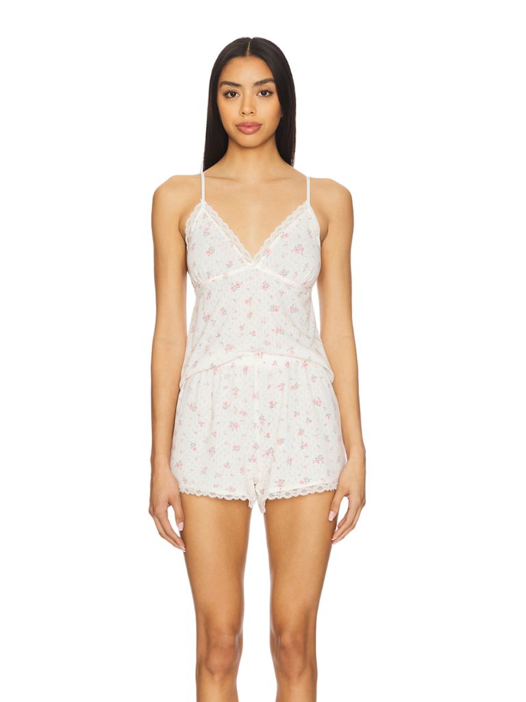 New Flora Nikrooz Violet Cami Short Set Ivory White Pajama Shirt Shorts Set Xs